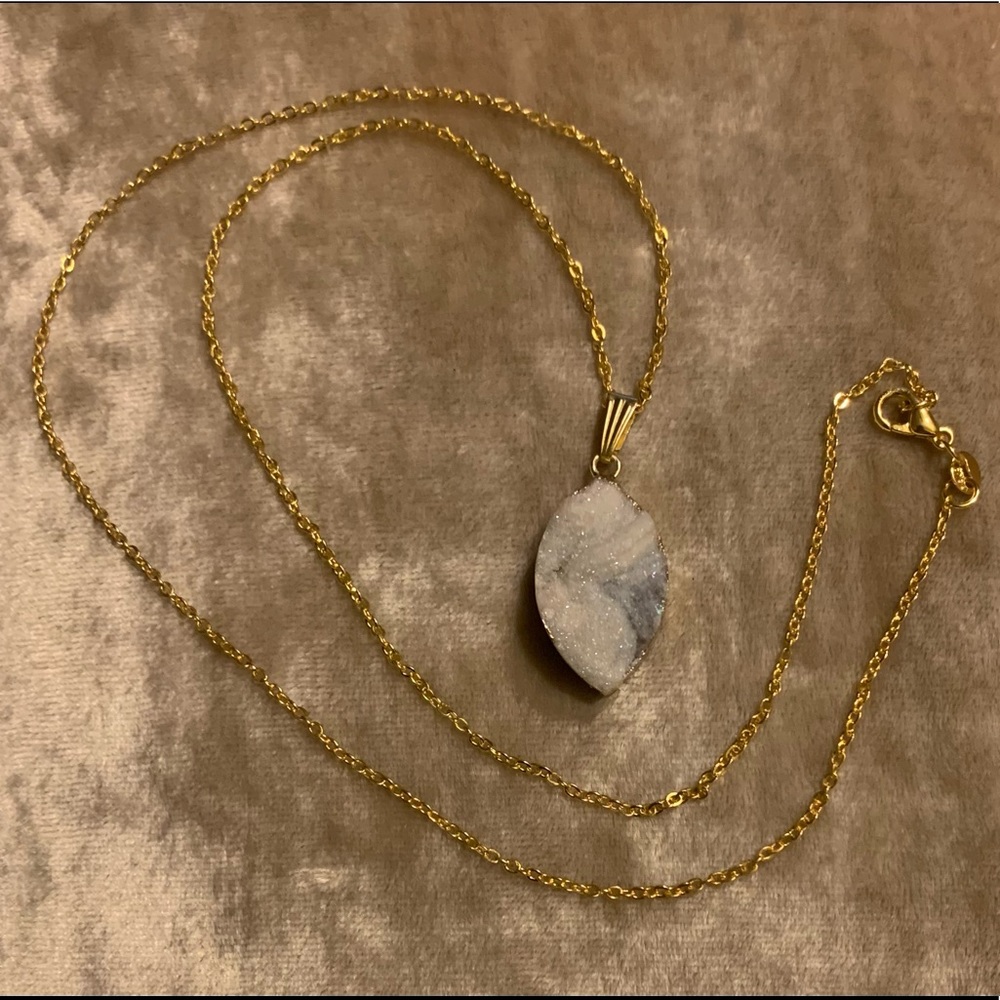 NEW! Galaxy Quartz Pendant with Electroplated Gold Edges Gold Chain Necklace